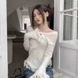 女性らしい印象の2wayVネック裾フリンジニットセーター | 17kg | 詳細画像2 
