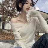 女性らしい印象の2wayVネック裾フリンジニットセーター | 17kg | 詳細画像4 