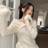 女性らしい印象の2wayVネック裾フリンジニットセーター | 17kg | 詳細画像6 
