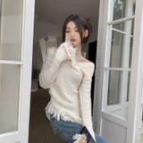 女性らしい印象の2wayVネック裾フリンジニットセーター | 17kg | 詳細画像7 