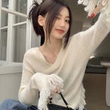 女性らしい印象の2wayVネック裾フリンジニットセーター | 17kg | 詳細画像8 
