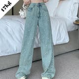 パール付きデザイン感のあるハイウエストでスリムなストレートレッグのデニムパンツ | 17kg | 詳細画像1