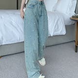 パール付きデザイン感のあるハイウエストでスリムなストレートレッグのデニムパンツ | 17kg | 詳細画像4