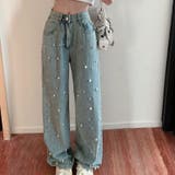 パール付きデザイン感のあるハイウエストでスリムなストレートレッグのデニムパンツ | 17kg | 詳細画像6
