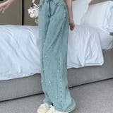 パール付きデザイン感のあるハイウエストでスリムなストレートレッグのデニムパンツ | 17kg | 詳細画像7