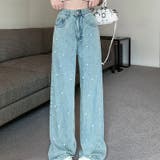 パール付きデザイン感のあるハイウエストでスリムなストレートレッグのデニムパンツ | 17kg | 詳細画像8