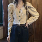 秋の優しい雰囲気を持つレトロ風コーデュロイ刺繍入りパフスリーブ長袖シャツ | 17kg | 詳細画像10 