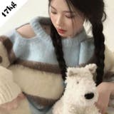 秋の優しい雰囲気を持つ柔らかなオフショルダーボーダー柄セーター | 17kg | 詳細画像1 