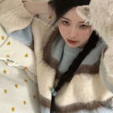 秋の優しい雰囲気を持つ柔らかなオフショルダーボーダー柄セーター | 17kg | 詳細画像4 