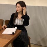 レトロ風スクエアネックプリーツウエスト痩身結婚式ゲスト年末パフスリーブベルベット… | 17kg | 詳細画像13 