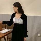 レトロ風スクエアネックプリーツウエスト痩身結婚式ゲスト年末パフスリーブベルベット… | 17kg | 詳細画像15 