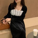 レトロ風スクエアネックプリーツウエスト痩身結婚式ゲスト年末パフスリーブベルベット… | 17kg | 詳細画像24 