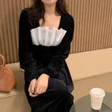 レトロ風スクエアネックプリーツウエスト痩身結婚式ゲスト年末パフスリーブベルベット… | 17kg | 詳細画像25 