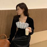 レトロ風スクエアネックプリーツウエスト痩身結婚式ゲスト年末パフスリーブベルベット… | 17kg | 詳細画像28 