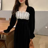 レトロ風スクエアネックプリーツウエスト痩身結婚式ゲスト年末パフスリーブベルベット… | 17kg | 詳細画像8 