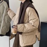 韓国ファッション オフィスバイカラー切替ノーカラー ダイヤ柄コート | 17kg | 詳細画像5