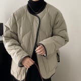 韓国ファッション オフィスバイカラー切替ノーカラー ダイヤ柄コート | 17kg | 詳細画像11