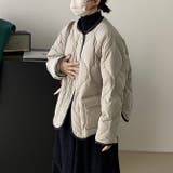 韓国ファッション オフィスバイカラー切替ノーカラー ダイヤ柄コート | 17kg | 詳細画像13