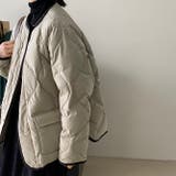 韓国ファッション オフィスバイカラー切替ノーカラー ダイヤ柄コート | 17kg | 詳細画像14