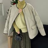 韓国ファッション オフィスバイカラー切替ノーカラー ダイヤ柄コート | 17kg | 詳細画像18