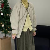 韓国ファッション オフィスバイカラー切替ノーカラー ダイヤ柄コート | 17kg | 詳細画像19