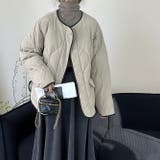 韓国ファッション オフィスバイカラー切替ノーカラー ダイヤ柄コート | 17kg | 詳細画像23