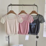 清潔感あふれる！無地の上品な丸首ニット+リボン柄キャミソールの2点セット | 17kg | 詳細画像3 