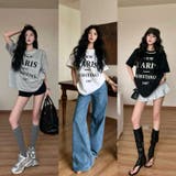 かっこいくて!レター植毛プリントパールルーズミドル丈半袖Tシャツ | 17kg | 詳細画像1 