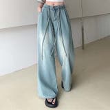 スリム効果のある！ドローストリング付きデニムワイドパンツ | 17kg | 詳細画像12 
