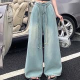 スリム効果のある！ドローストリング付きデニムワイドパンツ | 17kg | 詳細画像2 
