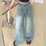 スリム効果のある！ドローストリング付きデニムワイドパンツ | 17kg | 詳細画像4 