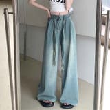 スリム効果のある！ドローストリング付きデニムワイドパンツ | 17kg | 詳細画像7 