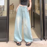 スリム効果のある！ドローストリング付きデニムワイドパンツ | 17kg | 詳細画像9 