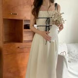 甘くて若々しい印象をボウタイのカラーパターンノースリープのストラップワンピース | 17kg | 詳細画像1