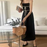 甘くて若々しい印象をボウタイのカラーパターンノースリープのストラップワンピース | 17kg | 詳細画像2