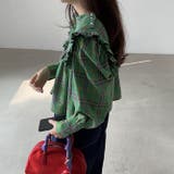 可愛らしい大人スタイルグリーンチェックのスリーブシャツ | 17kg | 詳細画像8 