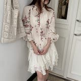 フリル付き花柄ルーズブラウスシャツ+フリル不規則デザインスカート 2点セット | 17kg | 詳細画像3