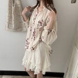 フリル付き花柄ルーズブラウスシャツ+フリル不規則デザインスカート 2点セット | 17kg | 詳細画像4