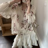 フリル付き花柄ルーズブラウスシャツ+フリル不規則デザインスカート 2点セット | 17kg | 詳細画像7