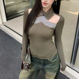 グリーン | 甘辛系ガールズ☆【春】ネック切替オープンショルダー スリム細見え起毛インナー | 17kg