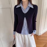ブルー | シンプルかつエレガントな【春】細見え フェイクレイヤード セーター | 17kg