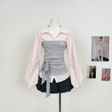 ピンクトップス | 配色切替 フェイクレイヤード シャツセットアップ | 17kg