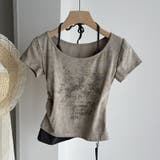 ベージュ | 配色 フェイクレイヤード 半袖Tシャツ甘辛系ガールズ☆ | 17kg