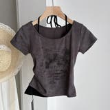 ダークグレー | 配色 フェイクレイヤード 半袖Tシャツ甘辛系ガールズ☆ | 17kg