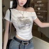 スタッズ付き オフショルダー 半袖Tシャツ甘辛系ガールズ☆ | 17kg | 詳細画像10 