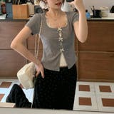 グレー | レース切替 フェイクレイヤード 半袖Tシャツゆるカワコーデ☆ | 17kg