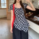 フリル パフスリーブ チェック柄トップス甘辛系ガールズ☆ | 17kg | 詳細画像7 