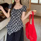 フリル パフスリーブ チェック柄トップス甘辛系ガールズ☆ | 17kg | 詳細画像5 
