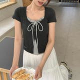 フェイクレイヤード リボン付き レース襟 半袖Tシャツゆるカワコーデ☆ | 17kg | 詳細画像1