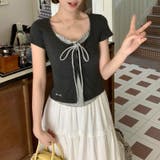 フェイクレイヤード リボン付き レース襟 半袖Tシャツゆるカワコーデ☆ | 17kg | 詳細画像3